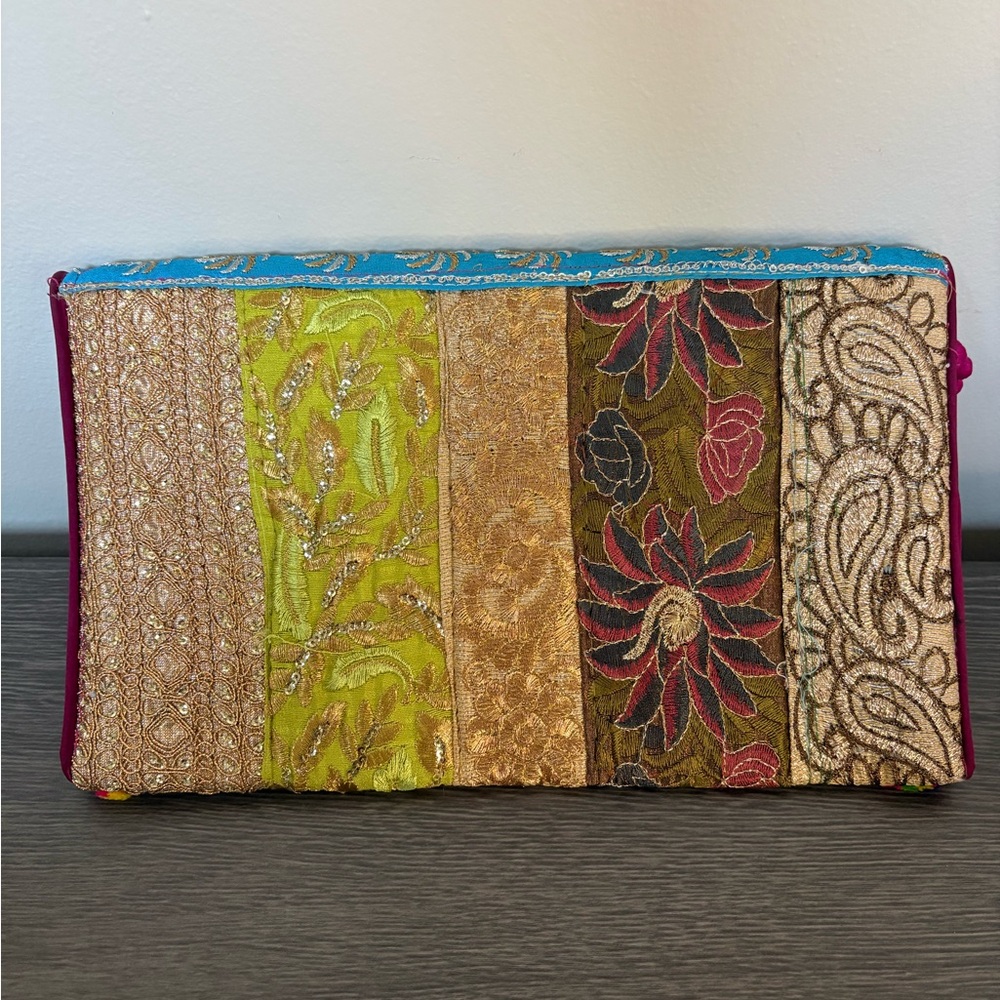 Brocade Patchwork Envelope Clutch Multicolor Cros… - image 2